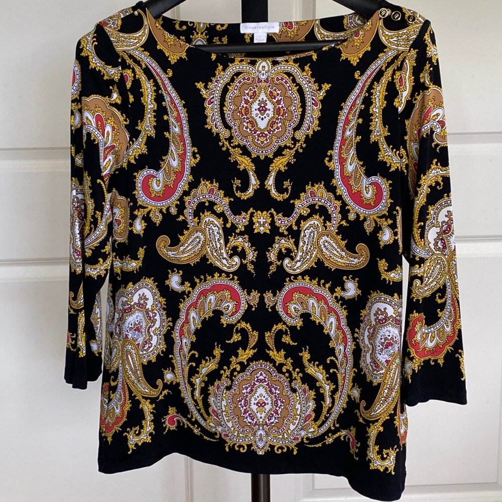 Charter Club Black Blouse with Paisley Design